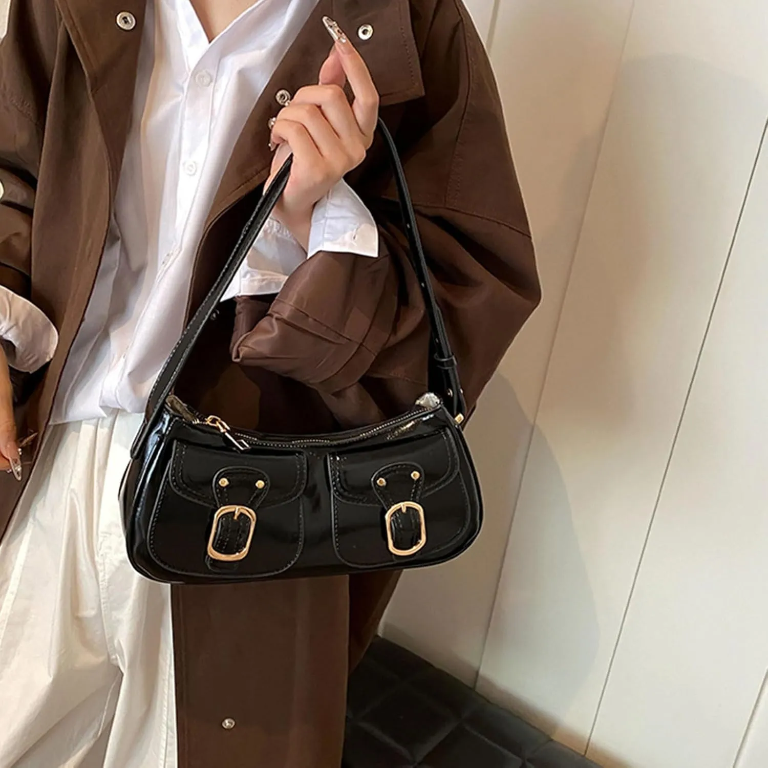 Retro Shoulder Bag Fashionable Crossbody Bags PU Leather Armpit Purse Casual Underarm Bags for Women and Girls