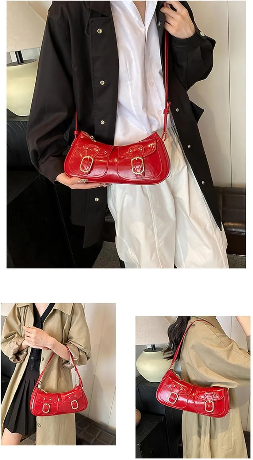 Retro Shoulder Bag Fashionable Crossbody Bags PU Leather Armpit Purse Casual Underarm Bags for Women and Girls