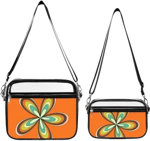 Retro Spring Hippie Flower Power Light Transparent Cross Bag Two-piece Set, Fashionable Transparent Bag