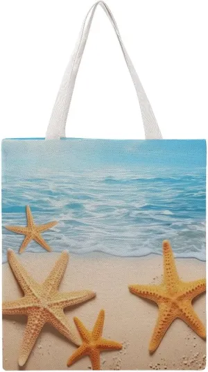 Reusable Grocery Bags 3D Beautiful Maritime Summer Starfish Shopping Bag Lightweight Shoulder Bags Large Tote Bag for Travel Work Handbag