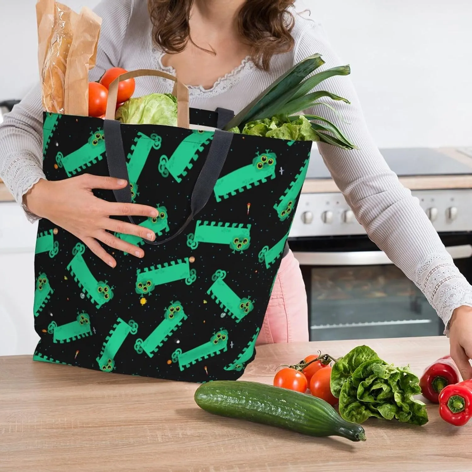 Reusable Grocery bags Big Capacity Shopping Bag Canvas Shoulder Tote Handbag for Women Girls