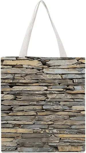 Reusable Grocery Bags Wall Made of Stone Slabs Shopping Bag Lightweight Shoulder Bags Large Tote Bag for Travel Work Handbag