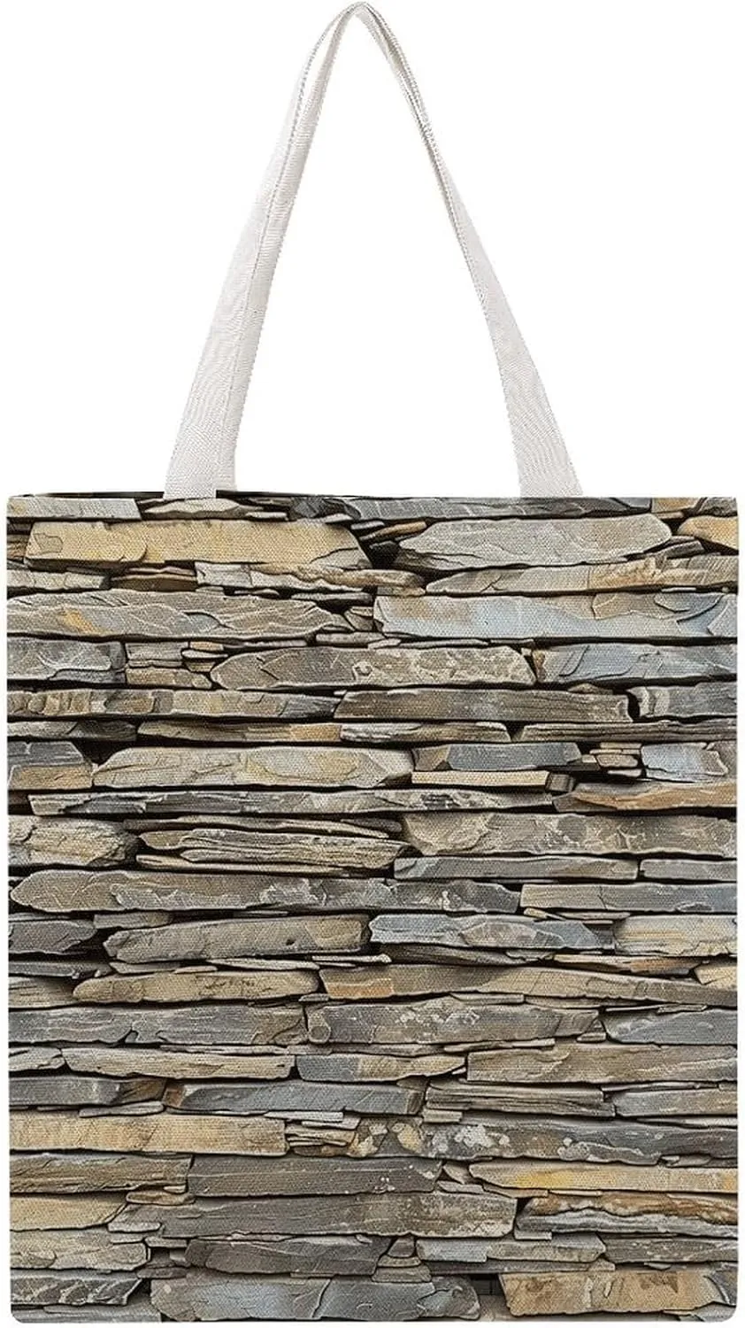 Reusable Grocery Bags Wall Made of Stone Slabs Shopping Bag Lightweight Shoulder Bags Large Tote Bag for Travel Work Handbag