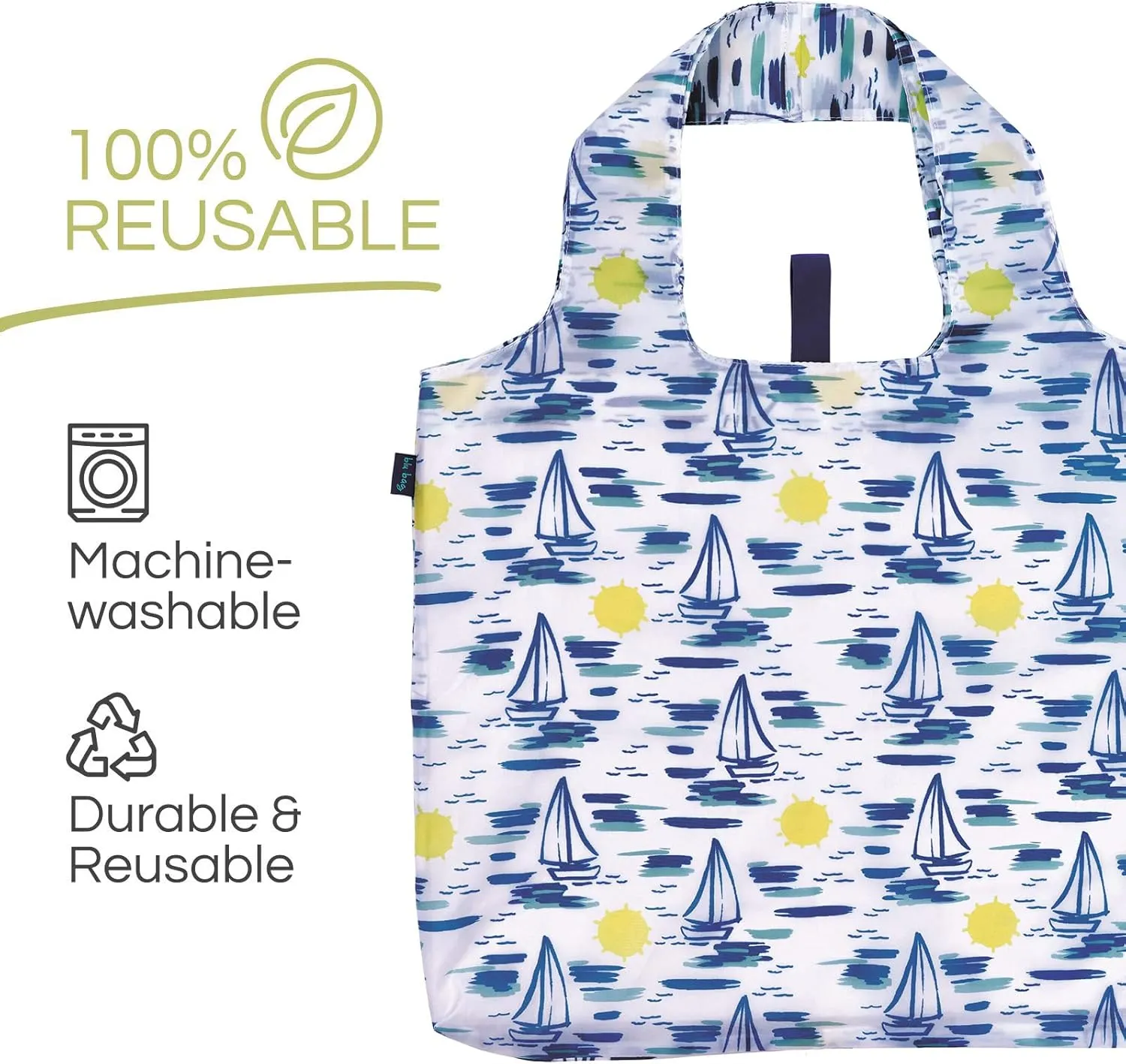 Reusable Grocery Bags - Washable, Foldable, Packable Tote, Large Handles, Heavy Duty, Zippered Top Pouch
