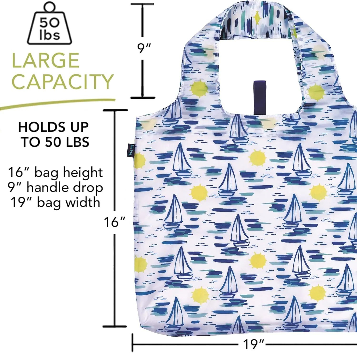 Reusable Grocery Bags - Washable, Foldable, Packable Tote, Large Handles, Heavy Duty, Zippered Top Pouch