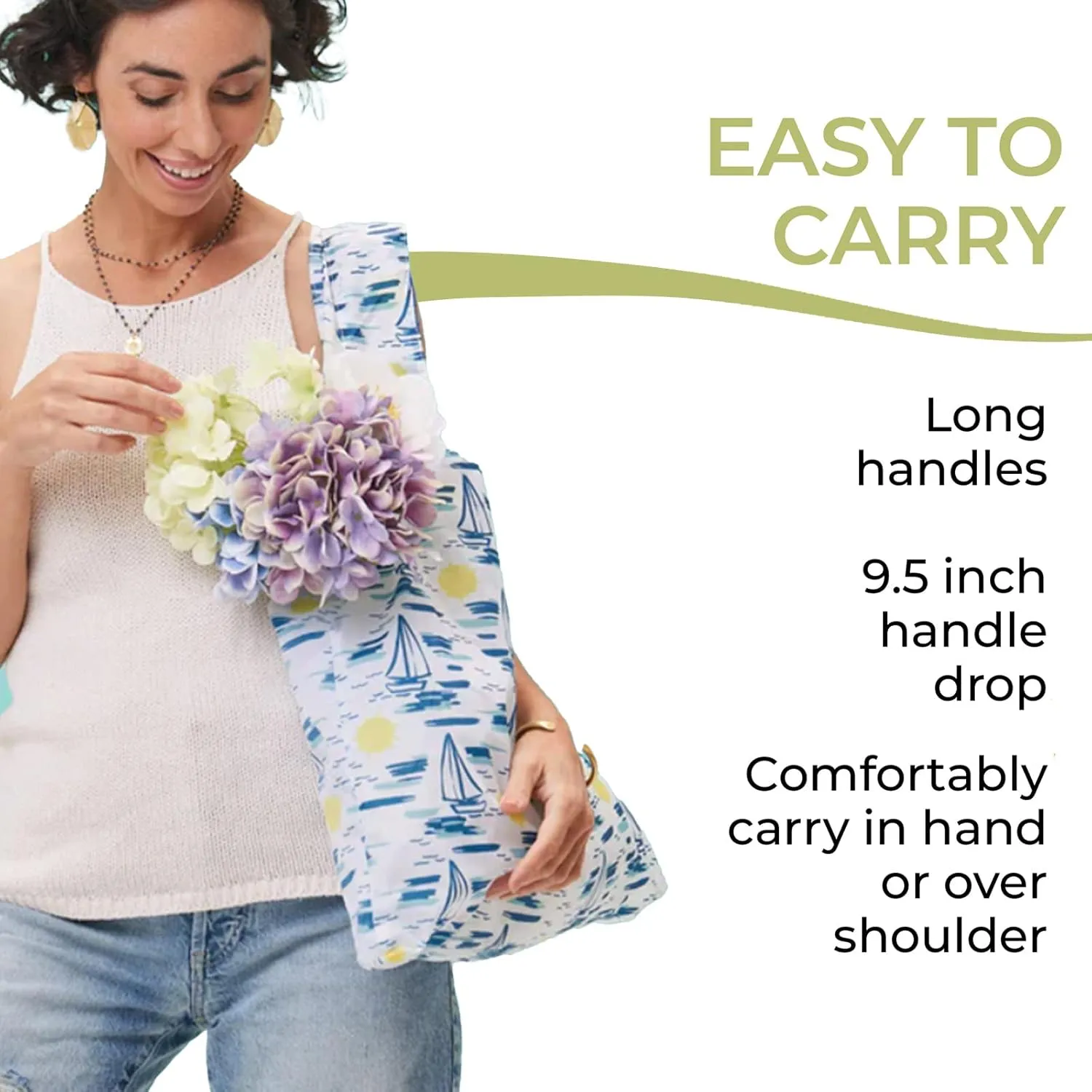 Reusable Grocery Bags - Washable, Foldable, Packable Tote, Large Handles, Heavy Duty, Zippered Top Pouch