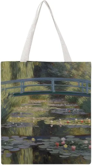 Reusable Grocery Bags Water Lily Pond Shopping Bag Lightweight Shoulder Bags Large Tote Bag for Travel Work Handbag