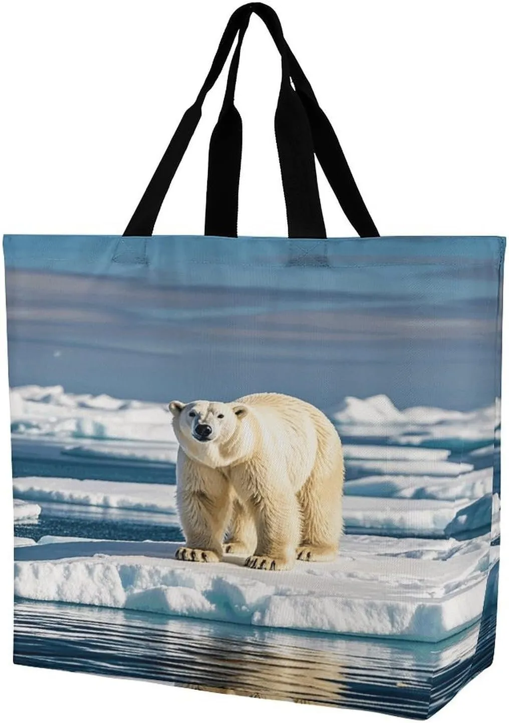 Reusable Grocery Shopping Cloth Bags Polar Bear on Ice Floe Print Shoulder Tote Bag Fashionable Tote Handbag for Work Beach Travel Shopping