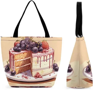 Reusable Shopping Bags for Women Large Grocery Bags Travel Tote Bags Fruit Cake Pictures Shoulder Bag for Work