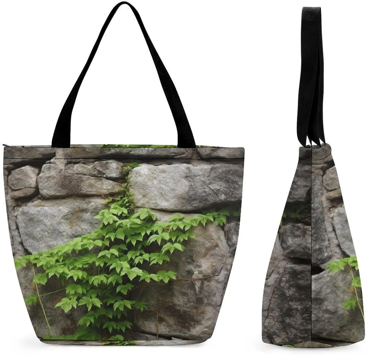 Reusable Shopping Bags for Women Large Grocery Bags Travel Tote Bags Plant on Stone Wall Shoulder Bag for Work