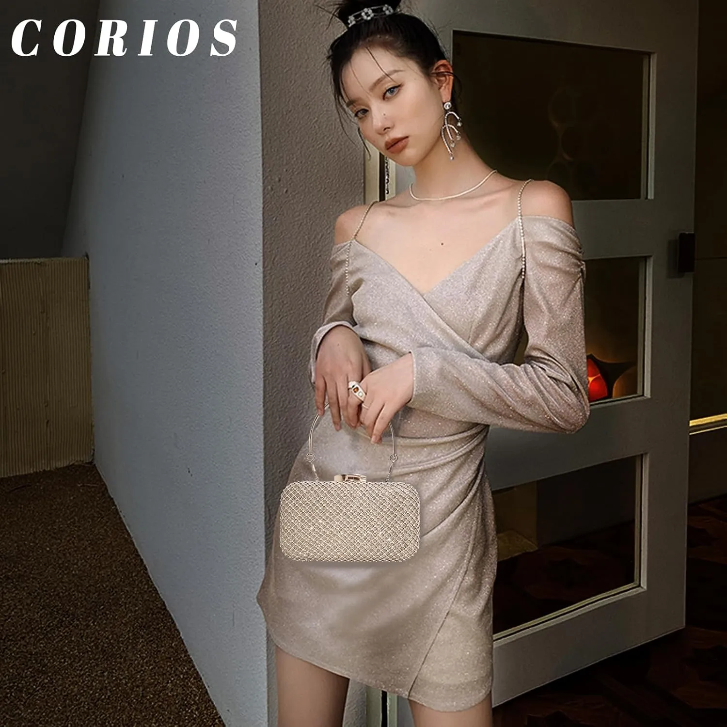 Rhinestone Clutch Bag for Women Sparkling Evening Bag Crystal Handbag Bridal Wedding Purse Elegant Shoulder Bag