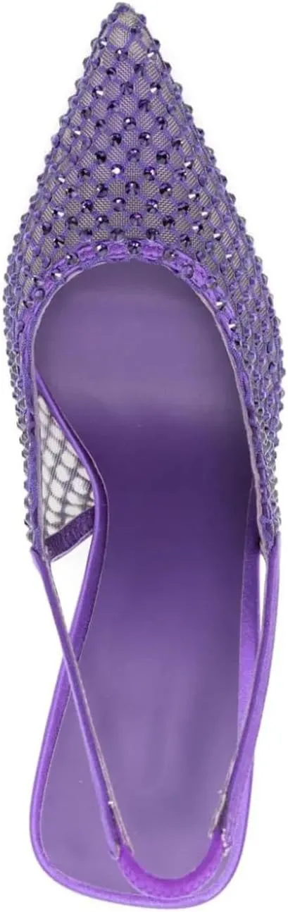 Rhinestone Mesh Slingback High Heels Stiletto Pumps Slip on Dress Shoes for Dating Party Working
