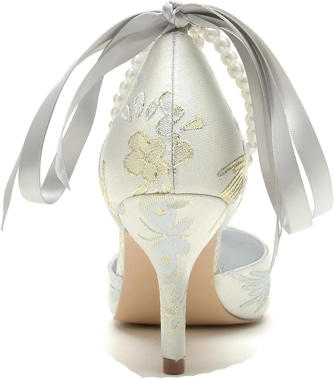 Rhinestone Women Buckle Pointed Toe Bridal Silk Wedding Shoes Satin Pumps High Heel Prom Shoes
