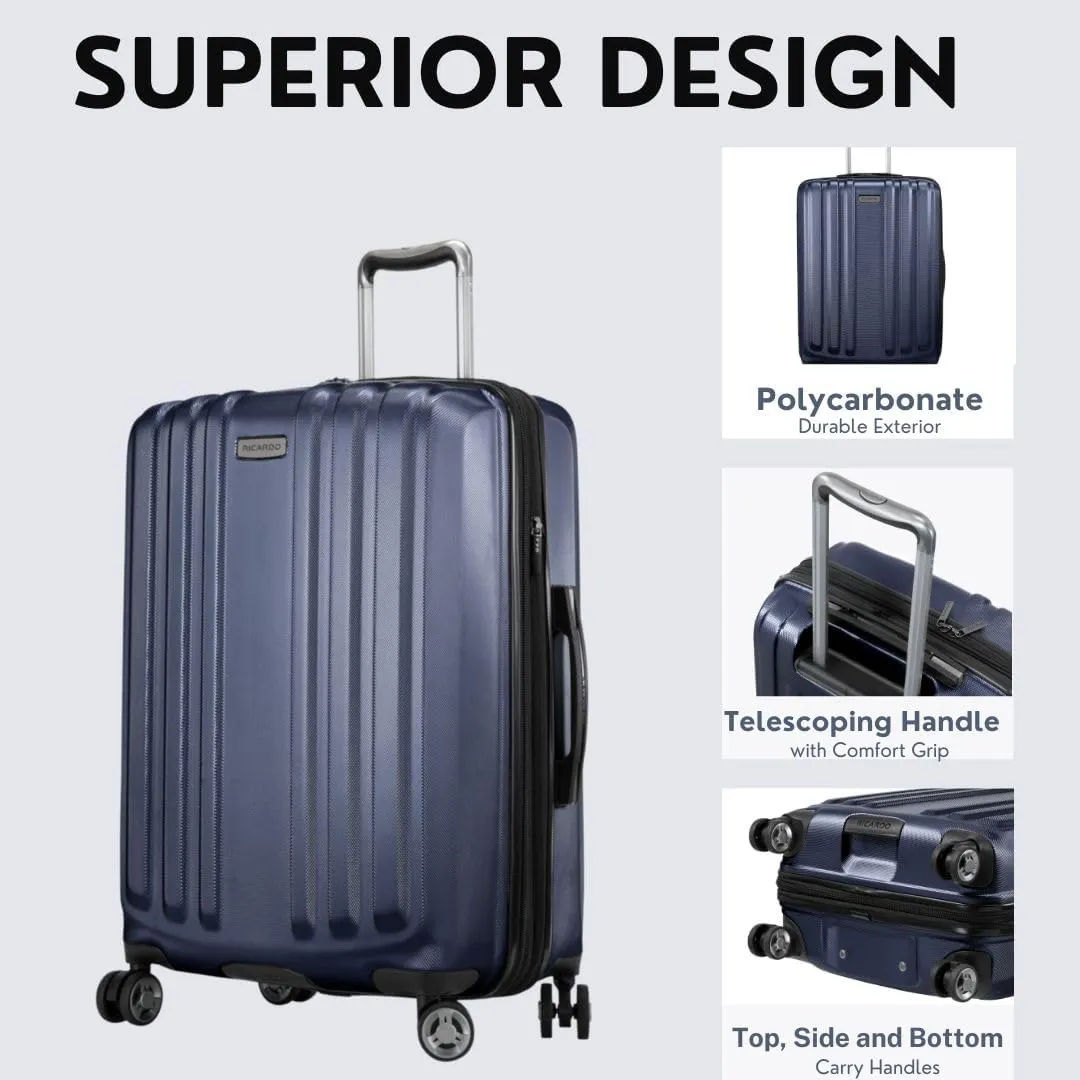 Ricardo Beverly Hills Anderson Hardside Medium Checked Luggage Spacious Expandable Travel Bag with Dual Spinner Wheels, 24-inch, Patriot Blue