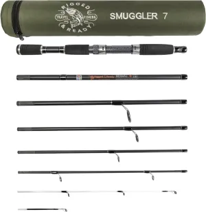 Rigged and Ready Smuggler Series Travel Fishing Rods. 6 Portable, Super Compact Spin, Bass, Carp, Lure, Rod Reel Combination and 5 Poles   Case. 2 or 4 Tips for Freshwater and Saltwater Fishing