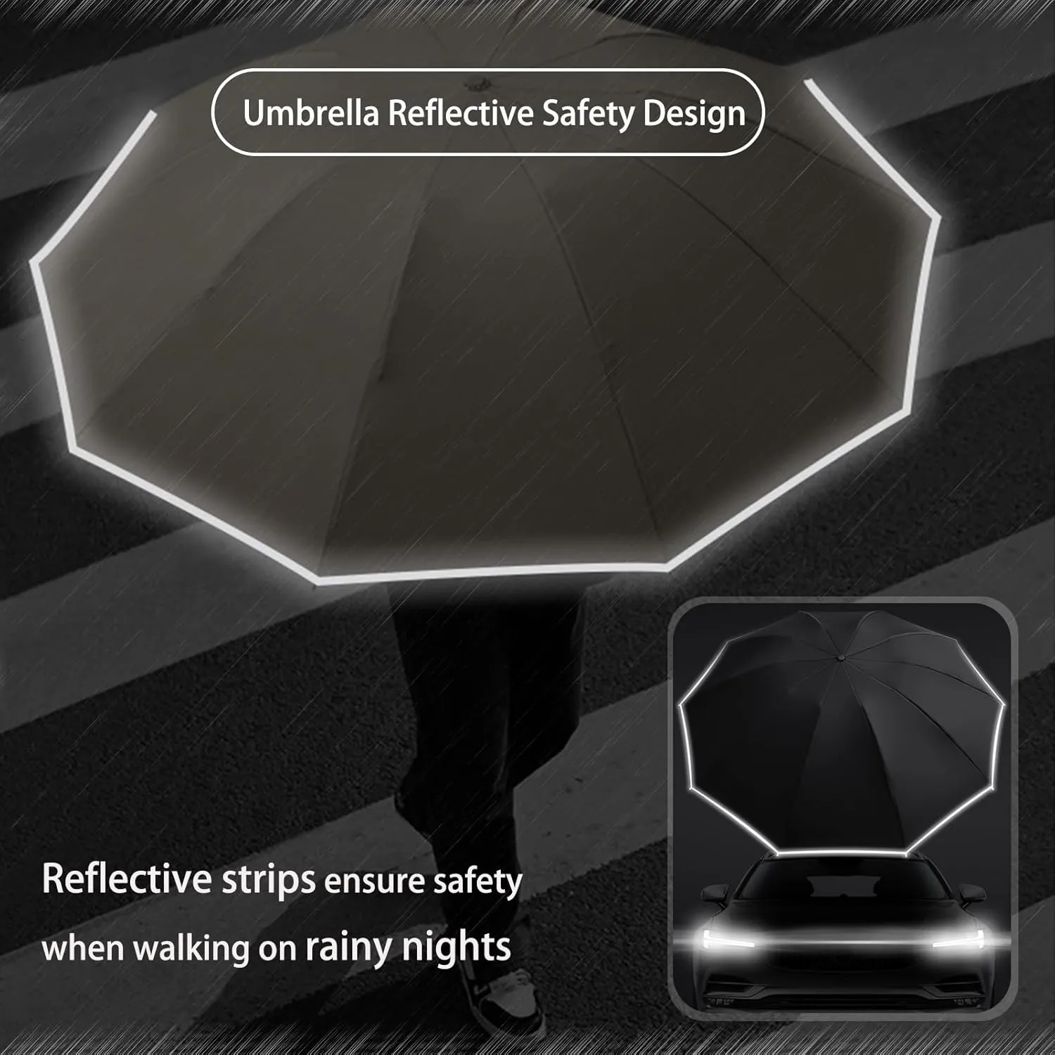 Ring Buckle Umbrella, Reflective Safety Strip, Sturdy Windproof, Reverse Automatic Umbrella, Ring Buckle Fully Automatic Umbrella, Travel Portable, Compact Folding Travel Umbrella (Beige)