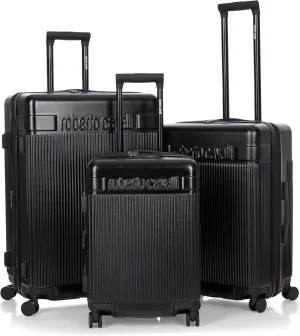 ROBERTO CAVALLI MILANO Luxury 3 Piece Luggage Set, Expandable Hard Shell Suitcases with 8 Spinner Wheels, Combination Lock Large Suitcase Set for Men and Women -Black