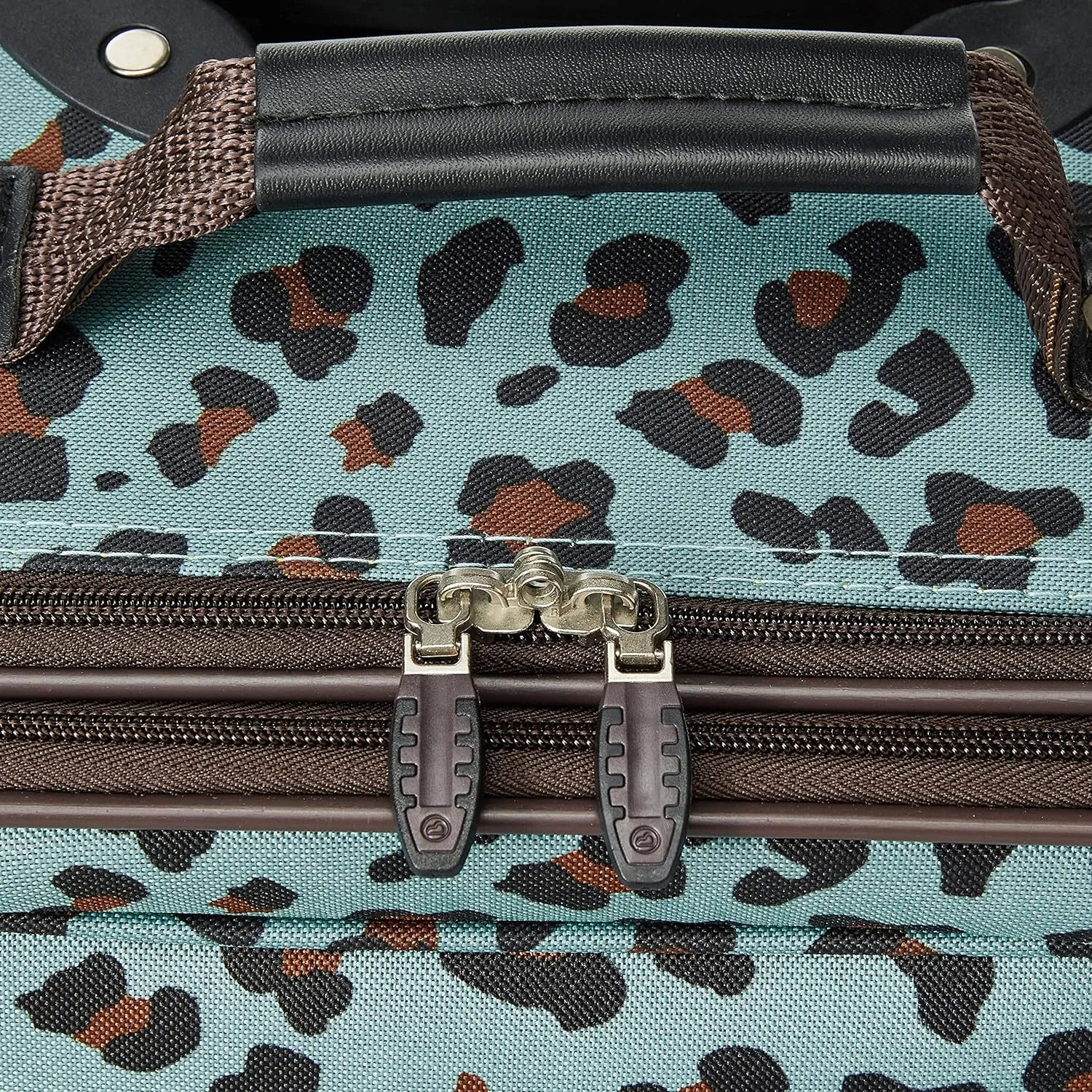 Rockland Fashion Softside Upright Luggage Set,Expandable,Telescopic Handle,Wheel, Blue Leopard, 2-Piece (14/19)