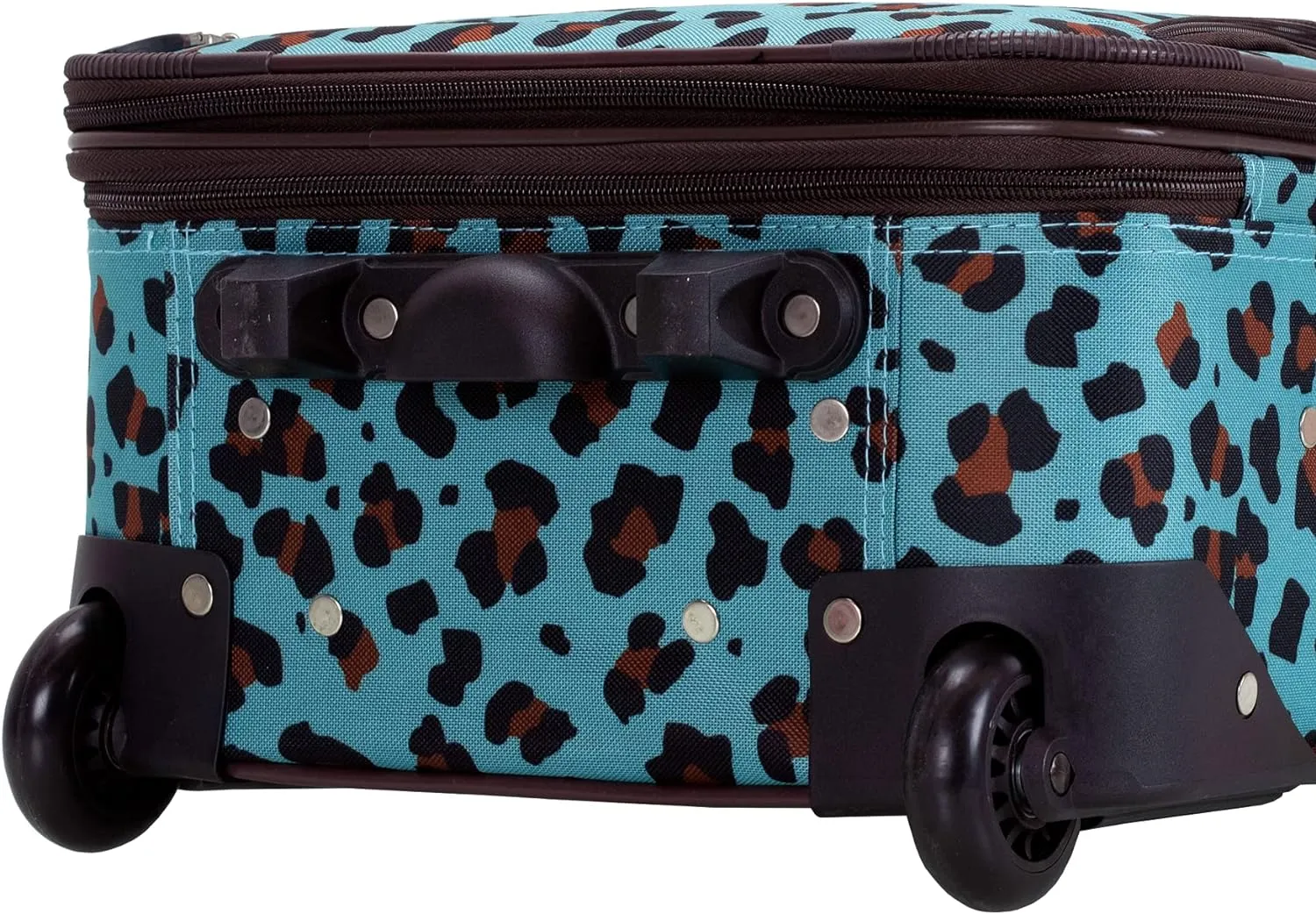Rockland Fashion Softside Upright Luggage Set,Expandable,Telescopic Handle,Wheel, Blue Leopard, 2-Piece (14/19)