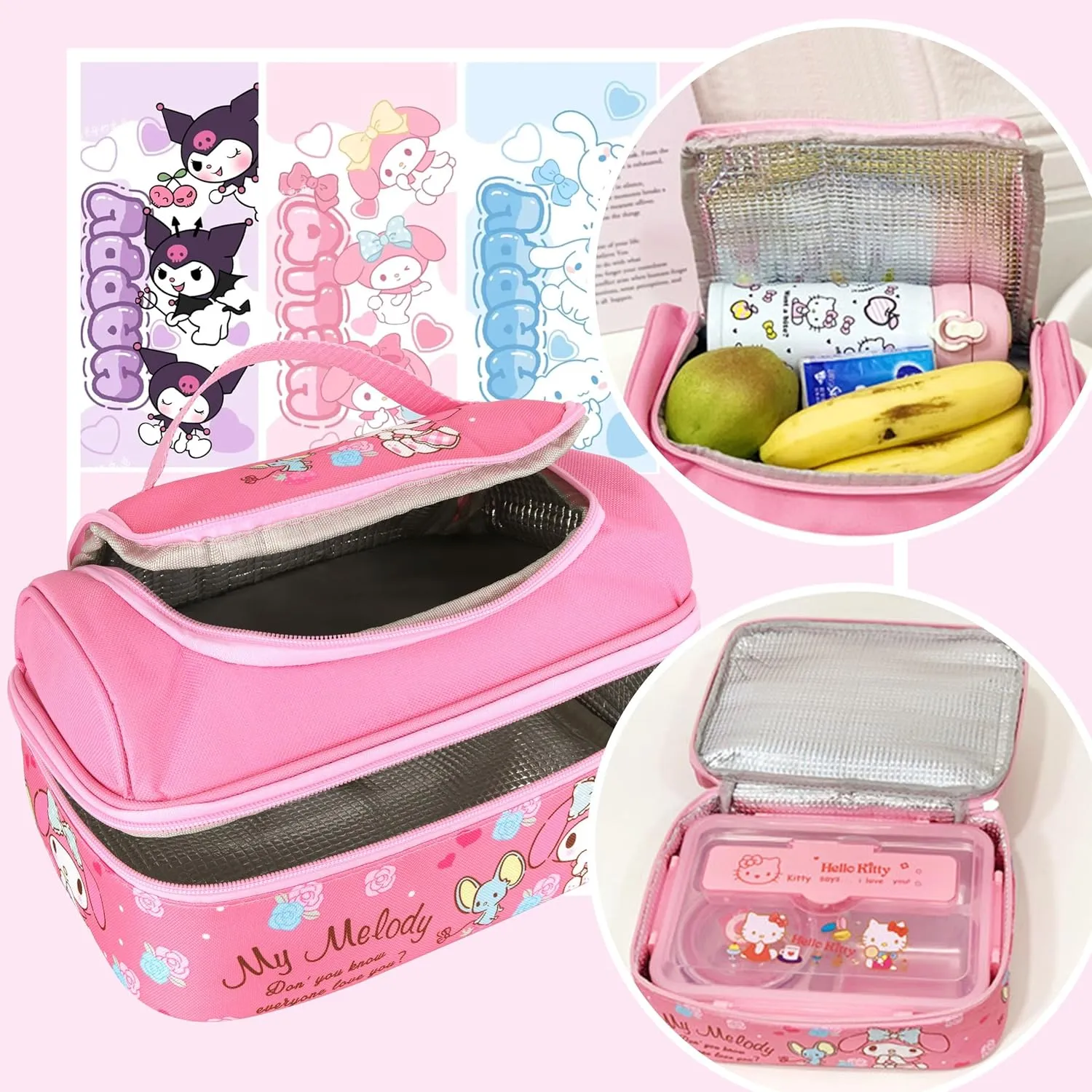Roffatide Anime Lunch Bag for Man Woman Leakproof Large Compartment Lunch Container Tote for Work Travel with (spoon fork) F