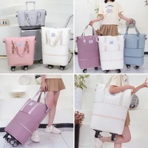 Rolling Duffle Bag with Wheels, Expandable Travel Duffel Bag with Detachable Spinner Wheels & Wet Pocket, Large Waterproof Travel Tote Bags Carry On Overnight Bag Hospital Bag Grey