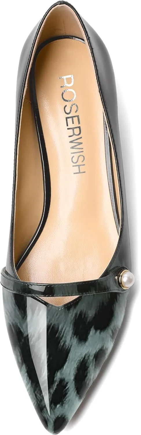 ROSERWISH Womens Evening Dress Wedding Slip On Pointed Toe Patent Kitten Low Heel Pumps Shoes 1.5 Inch