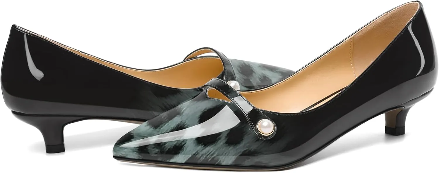ROSERWISH Womens Evening Dress Wedding Slip On Pointed Toe Patent Kitten Low Heel Pumps Shoes 1.5 Inch