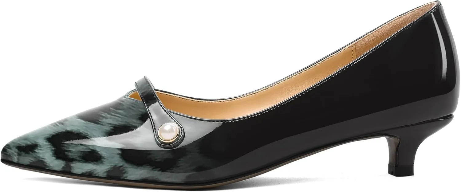 ROSERWISH Womens Evening Dress Wedding Slip On Pointed Toe Patent Kitten Low Heel Pumps Shoes 1.5 Inch
