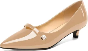 ROSERWISH Womens Evening Dress Wedding Slip On Pointed Toe Patent Kitten Low Heel Pumps Shoes 1.5 Inch