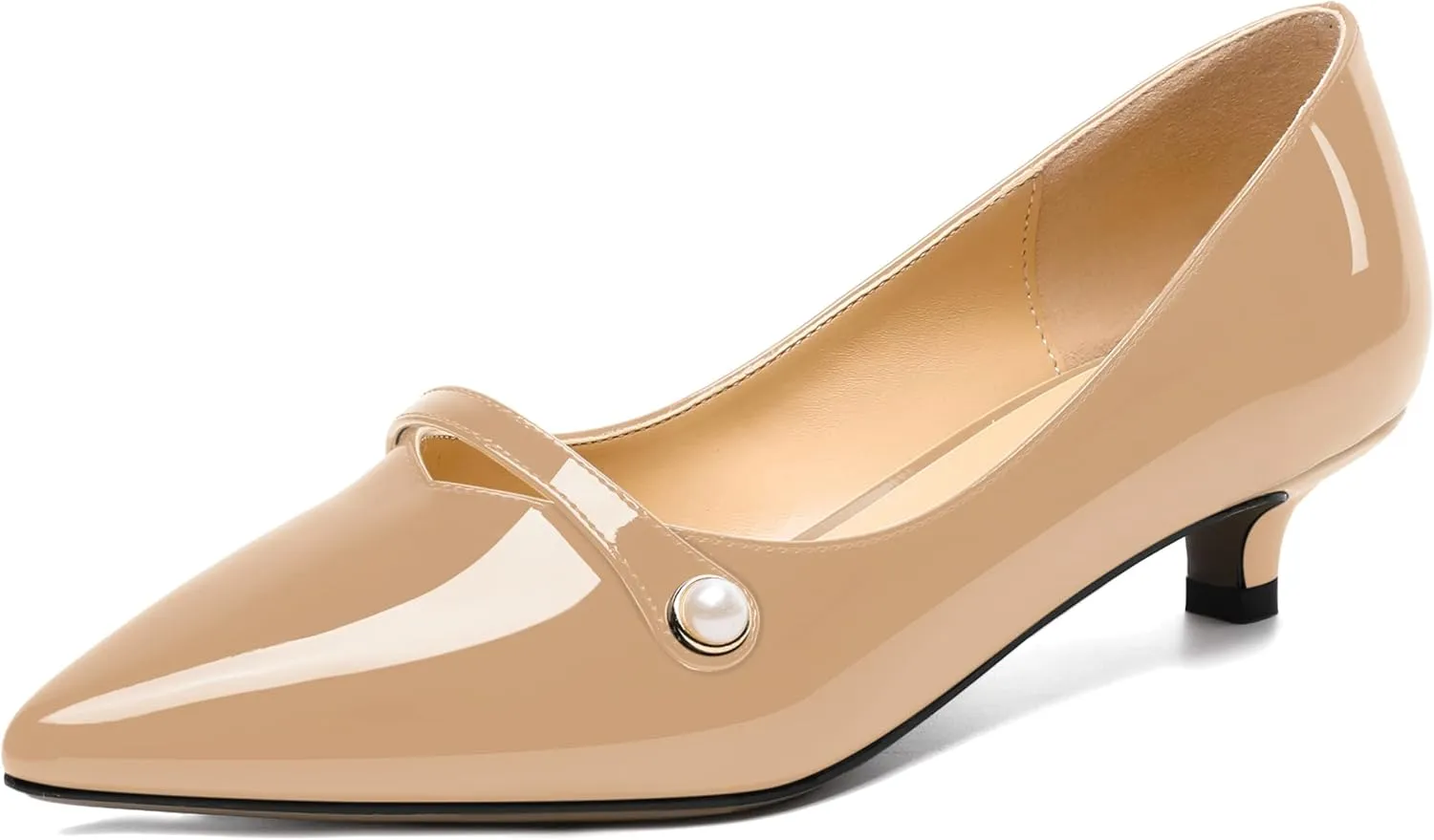 ROSERWISH Womens Evening Dress Wedding Slip On Pointed Toe Patent Kitten Low Heel Pumps Shoes 1.5 Inch