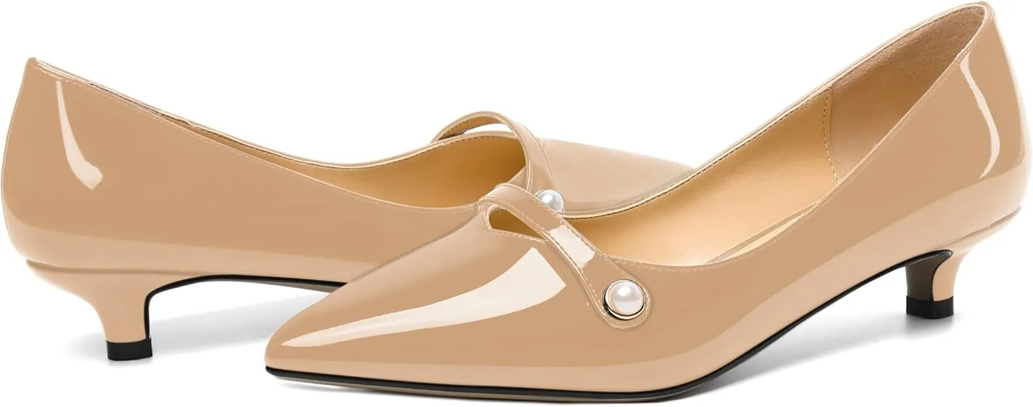 ROSERWISH Womens Evening Dress Wedding Slip On Pointed Toe Patent Kitten Low Heel Pumps Shoes 1.5 Inch