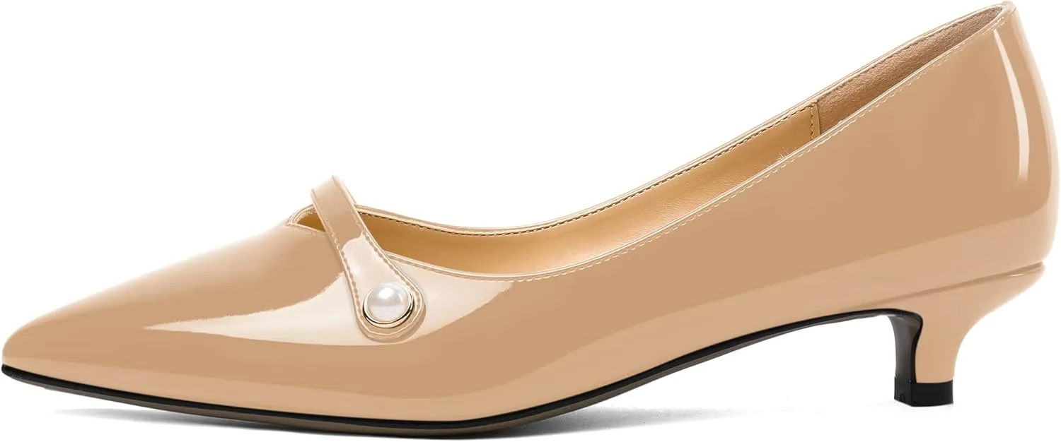 ROSERWISH Womens Evening Dress Wedding Slip On Pointed Toe Patent Kitten Low Heel Pumps Shoes 1.5 Inch