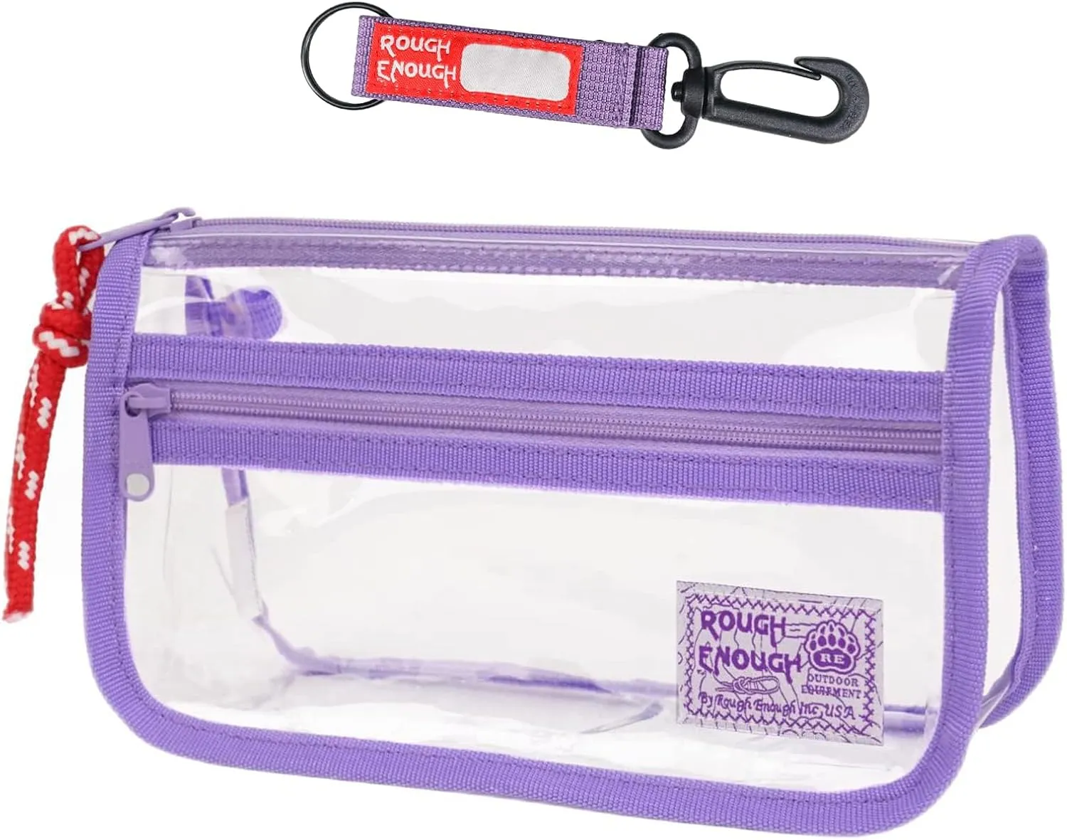 Rough Enough Clear Pencil Case Pouch Bag Cute Small with YKK Zipper for Girls Kids School Office Stationary Art Supplies Transparent Purple