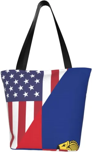 Rqwaaed America Liechtenstein Friendship Flag Women'S Casual One Shoulder Carry Shopping Bag Large Capacity Working Storage Handbag