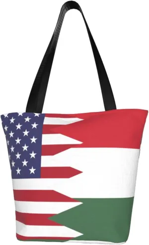 Rqwaaed US-Hungary Friendship Flag Women'S Casual One Shoulder Carry Shopping Bag Large Capacity Working Storage Handbag