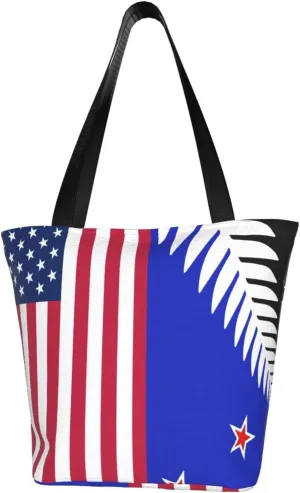 Rqwaaed USA New Zealand Flag Women'S Casual One Shoulder Carry Shopping Bag Large Capacity Working Storage Handbag