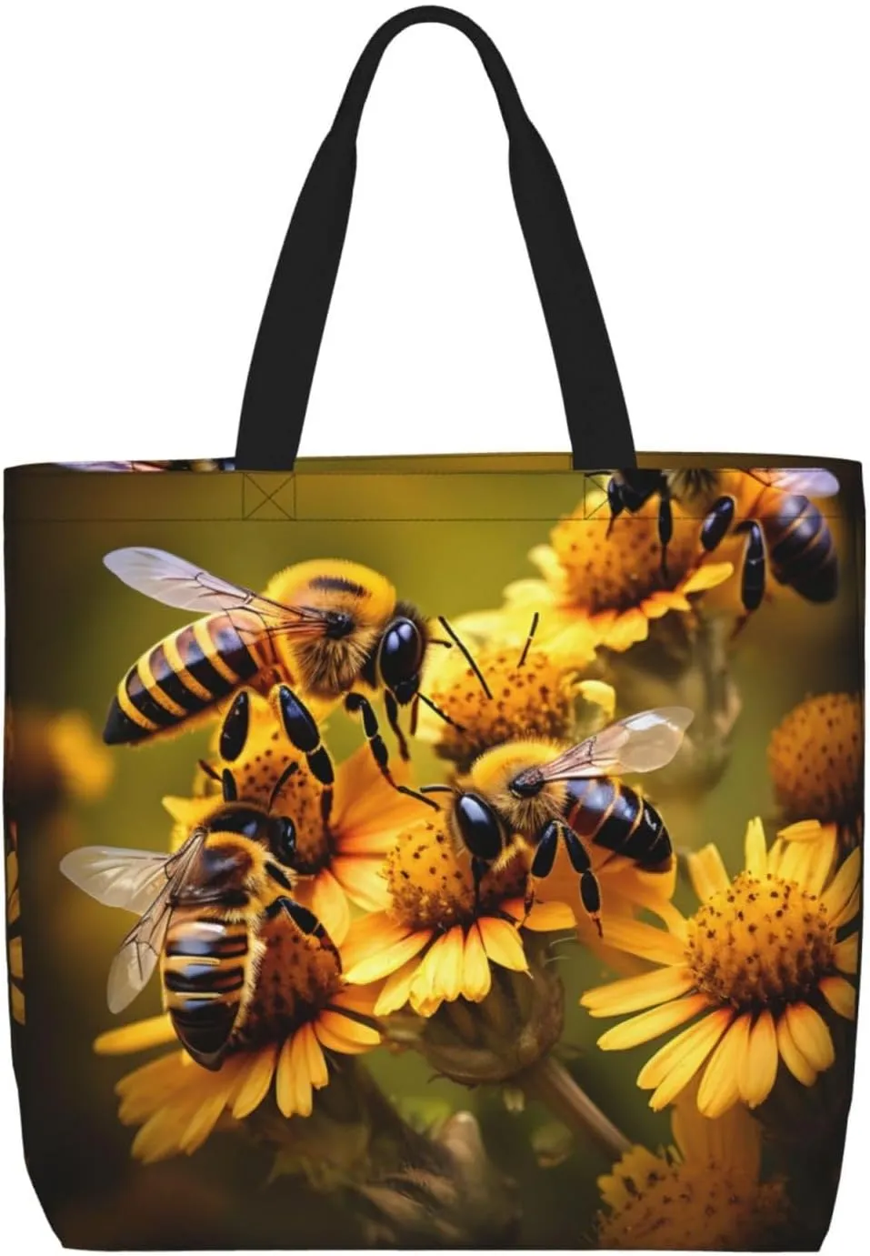 Rural Honey Bees flowers print Tote Bags Casual Handbags 15.7 In Shoulder Bags for Work Travel Gym