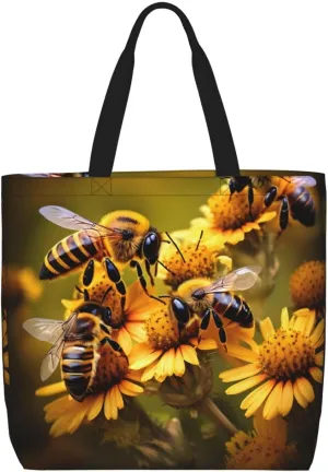 Rural Honey Bees flowers print Tote Bags Casual Handbags 15.7 In Shoulder Bags for Work Travel Gym