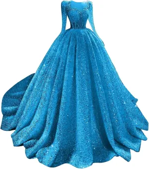 RYANTH Beaded Sequin Wedding Dress for Bride Sparkly Long Sleeves Bridal Ball Gown Luxury Wedding Dresses RDX-W29
