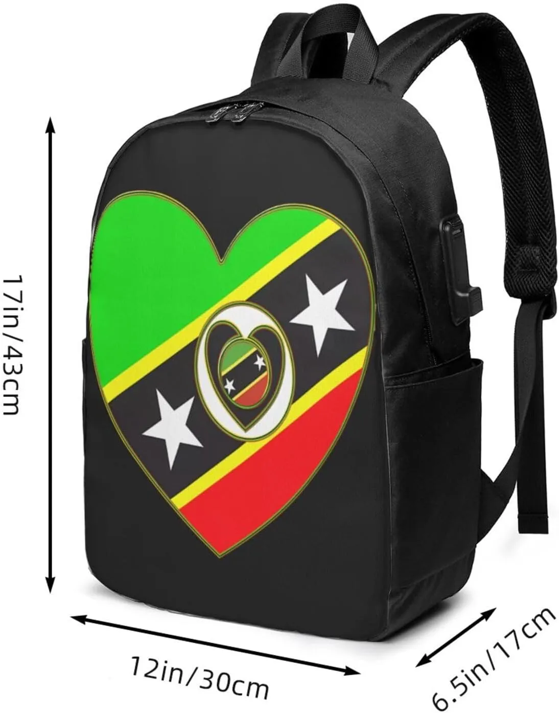 Saint Kitts Nevis Flag Laptop Backpacks Travel Backpack Casual Business Daypack Sport Rucksack Computer Bag Fits up to 17 Inch Notebook with USB Port
