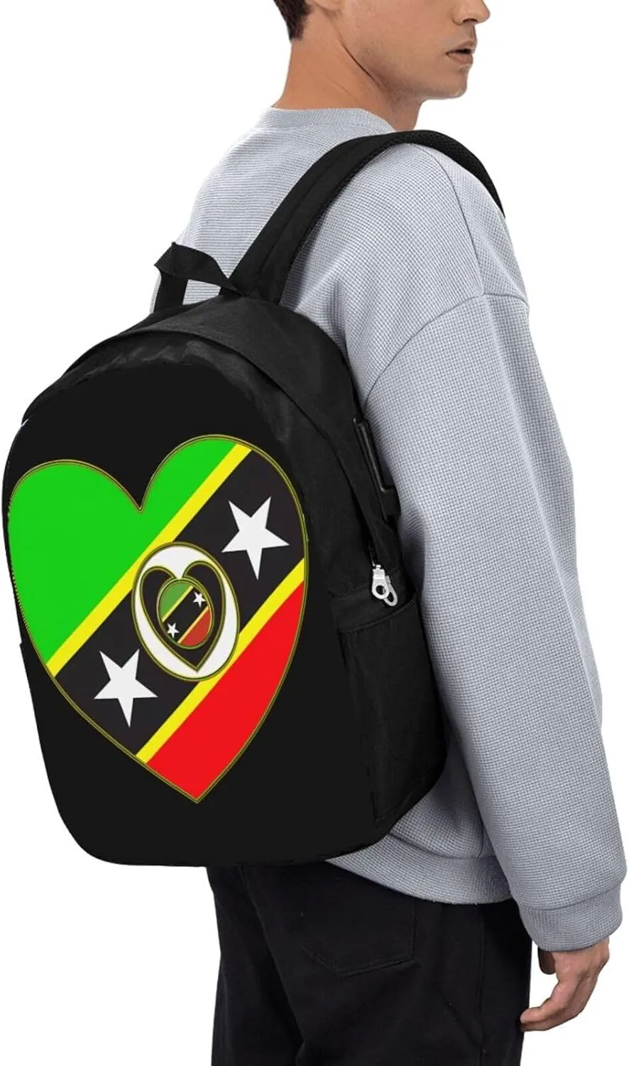 Saint Kitts Nevis Flag Laptop Backpacks Travel Backpack Casual Business Daypack Sport Rucksack Computer Bag Fits up to 17 Inch Notebook with USB Port