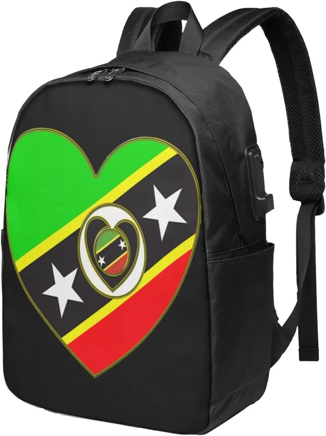 Saint Kitts Nevis Flag Laptop Backpacks Travel Backpack Casual Business Daypack Sport Rucksack Computer Bag Fits up to 17 Inch Notebook with USB Port