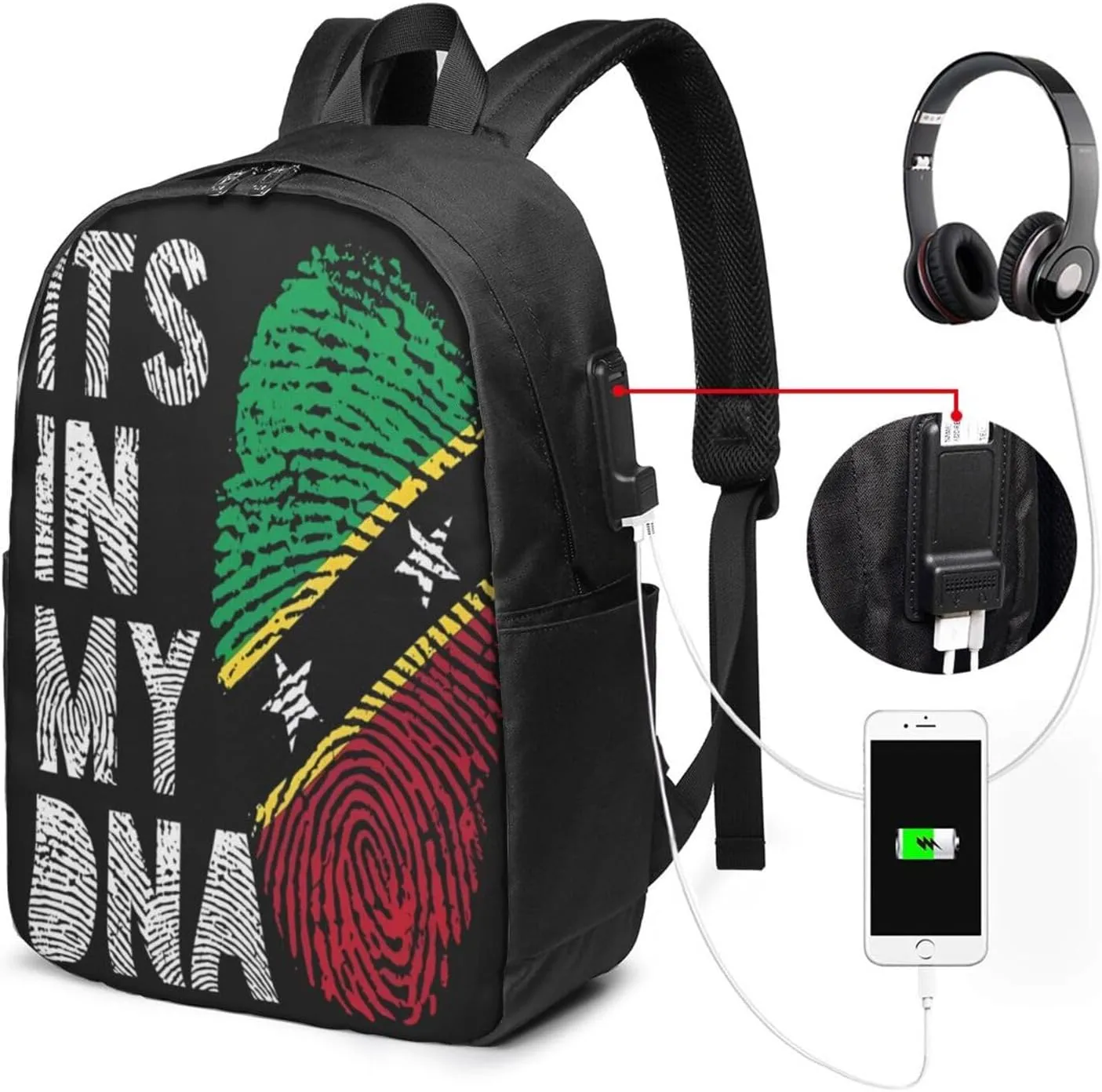 Saint Kitts Nevis Roots Flag Fingers Laptop Backpacks Travel Backpack Casual Business Daypack Sport Rucksack Computer Bag Fits up to 17 Inch Notebook with USB Port