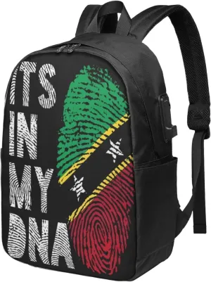 Saint Kitts Nevis Roots Flag Fingers Laptop Backpacks Travel Backpack Casual Business Daypack Sport Rucksack Computer Bag Fits up to 17 Inch Notebook with USB Port