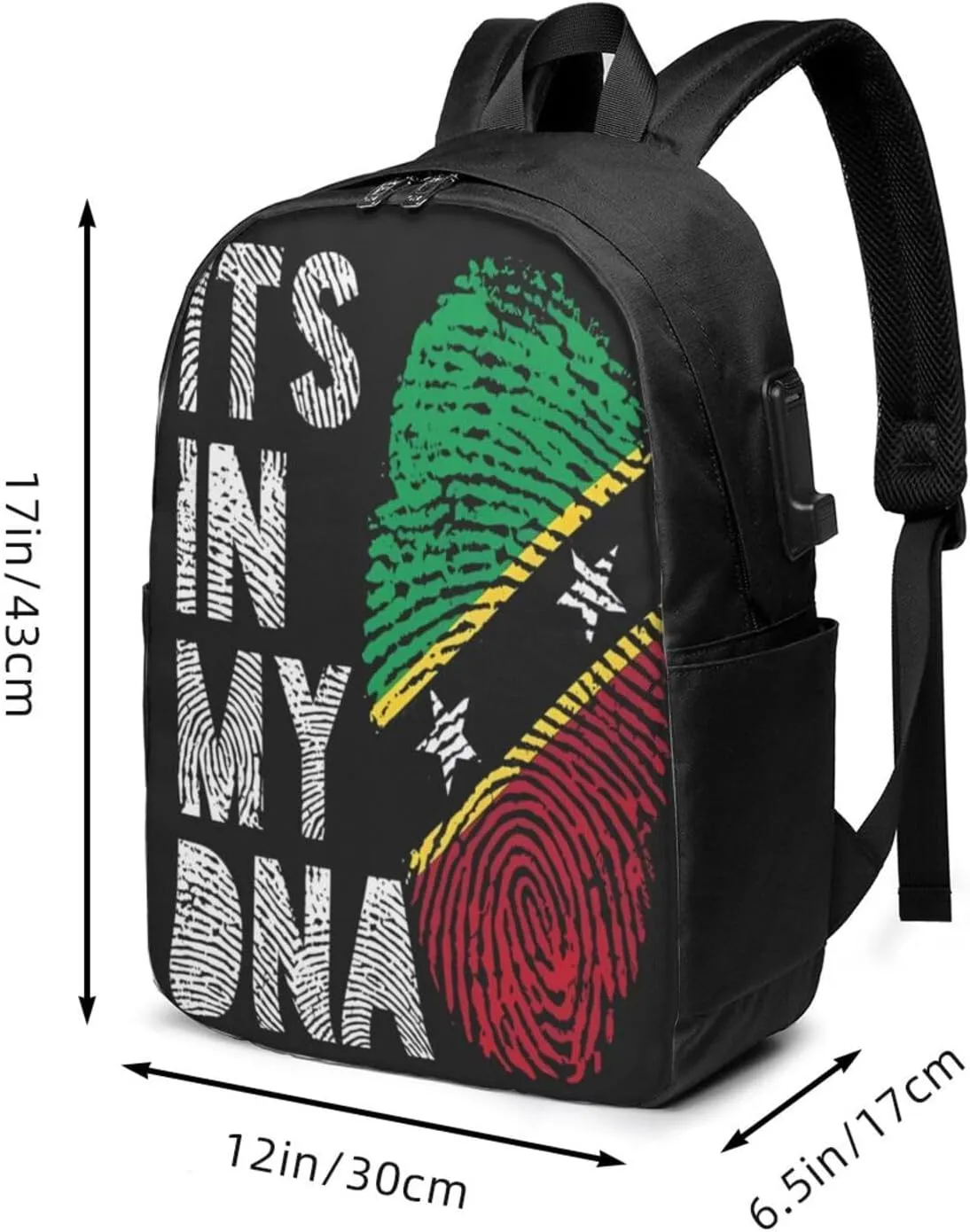 Saint Kitts Nevis Roots Flag Fingers Laptop Backpacks Travel Backpack Casual Business Daypack Sport Rucksack Computer Bag Fits up to 17 Inch Notebook with USB Port