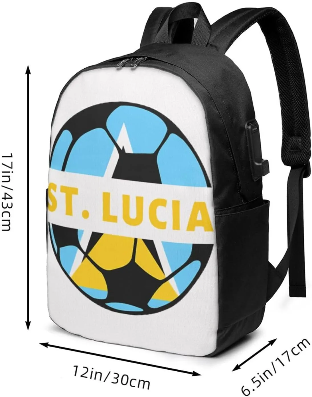 Saint Lucian Lucia Football Soccer Flag Laptop Backpacks Travel Backpack Casual Business Daypack Sport Rucksack Computer Bag Fits up to 17 Inch Notebook with USB Port