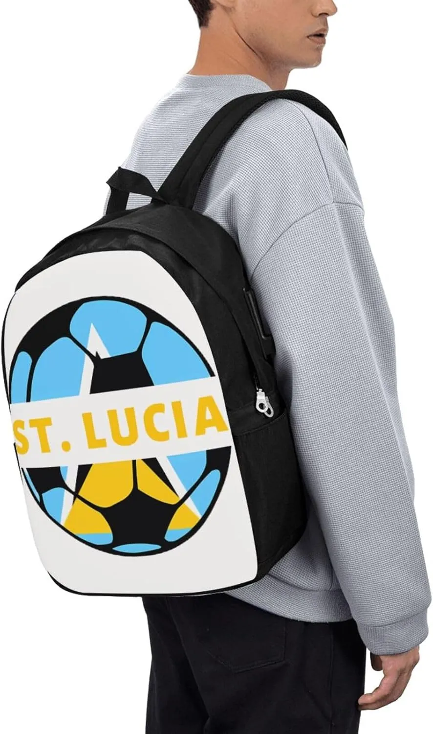 Saint Lucian Lucia Football Soccer Flag Laptop Backpacks Travel Backpack Casual Business Daypack Sport Rucksack Computer Bag Fits up to 17 Inch Notebook with USB Port