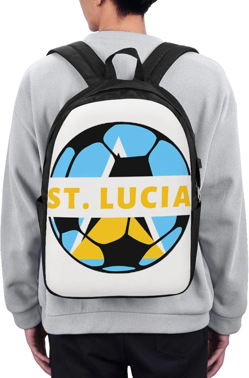 Saint Lucian Lucia Football Soccer Flag Laptop Backpacks Travel Backpack Casual Business Daypack Sport Rucksack Computer Bag Fits up to 17 Inch Notebook with USB Port