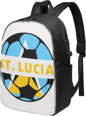 Saint Lucian Lucia Football Soccer Flag Laptop Backpacks Travel Backpack Casual Business Daypack Sport Rucksack Computer Bag Fits up to 17 Inch Notebook with USB Port
