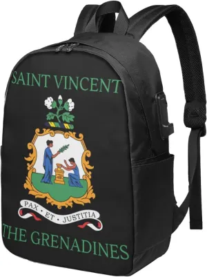 Saint Vincent Grenadines Flags Laptop Backpacks Travel Backpack Casual Business Daypack Sport Rucksack Computer Bag Fits up to 17 Inch Notebook with USB Port